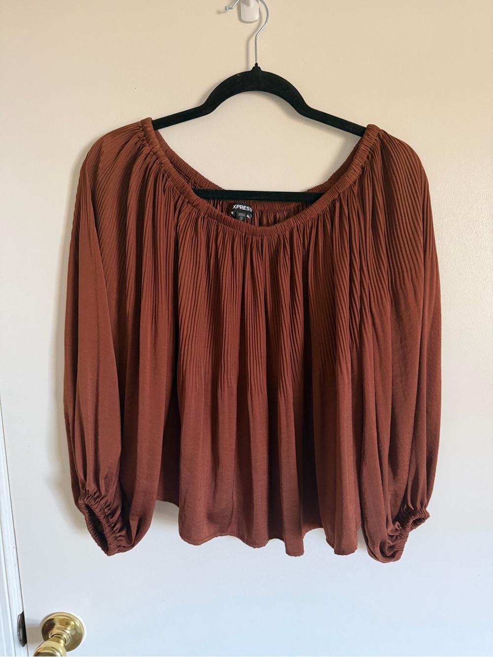 Express Women’s Rust Off-Shoulder Pleated Blouse